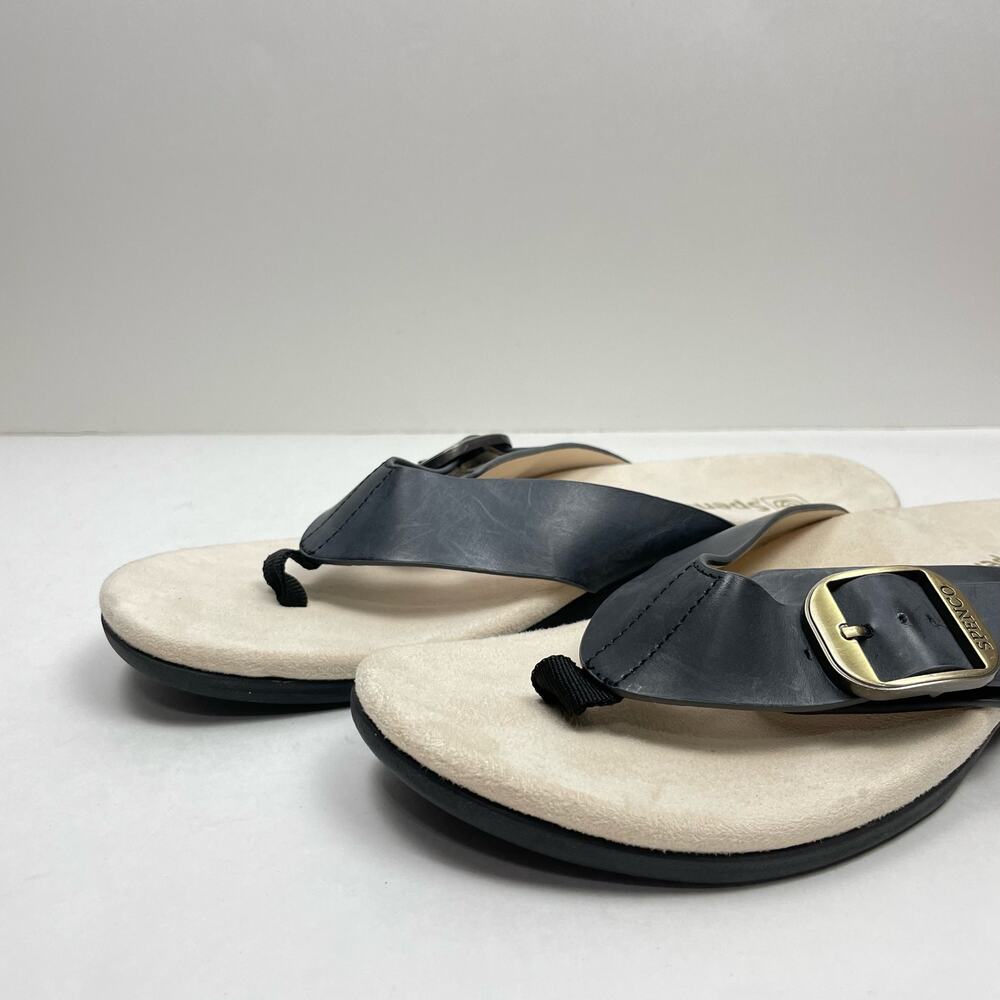 Spenco | 9.5D NWOB Sierra Black Leather Orthotic Comfort Thong Flip Flop Sandals - Picture 6 of 9